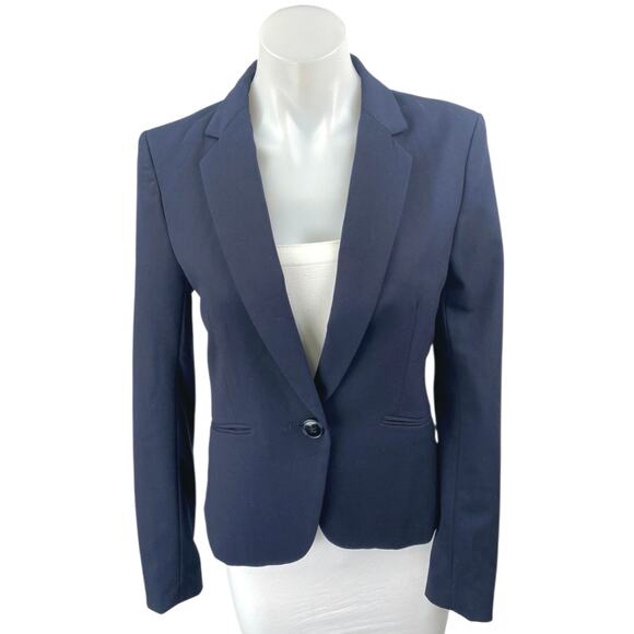 H&M Blue Long Sleeve One Button Slim Fit Notch Collar Blazer Coat Jacket Size 6 - Picture 1 of 4